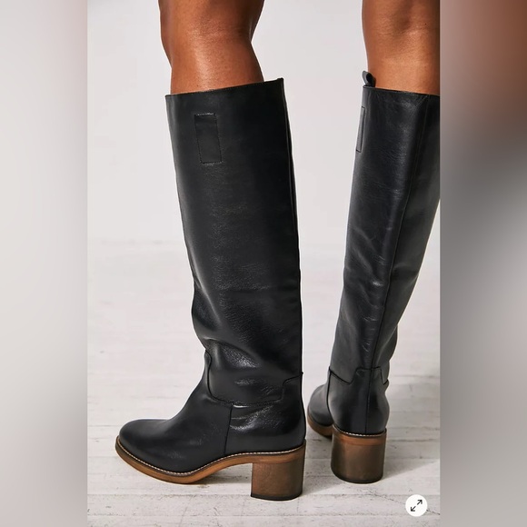 Free People Shoes - Free People Tabby Black Leather Slip-On Knee-High Boots